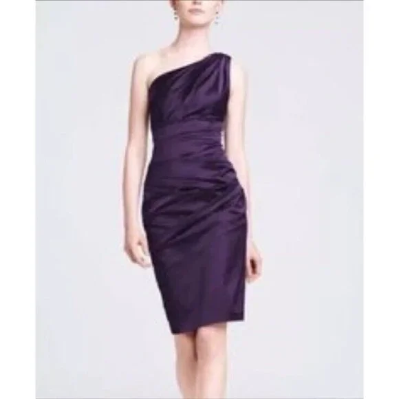 David's Bridal Dress Size 2 Women’s Purple One-Shoulder Stretch Satin New - Picture 1 of 14